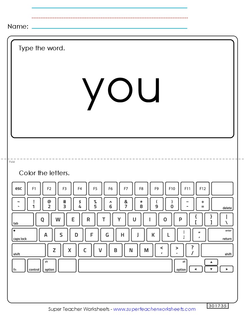 Type the Word: You Sight Words Individual Worksheet