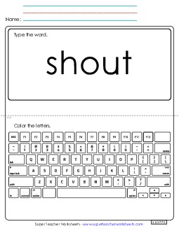 Type the Word: Shout Sight Words Individual Worksheet