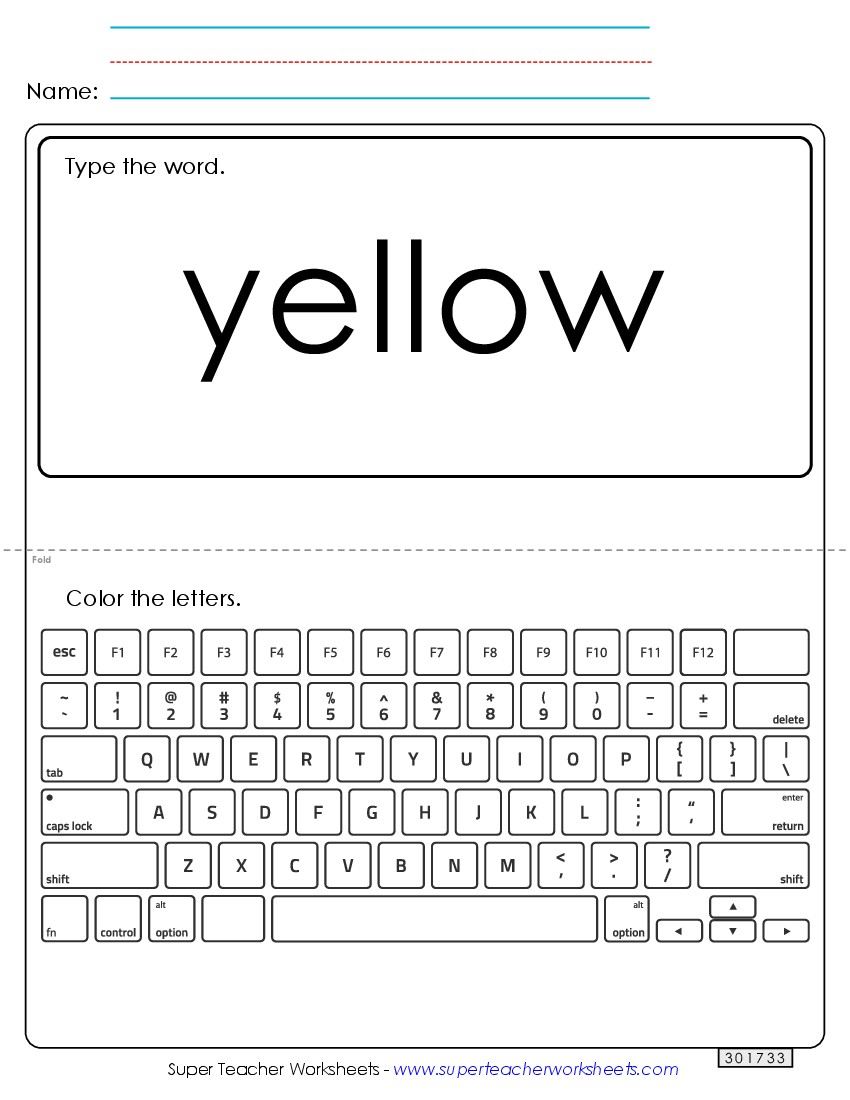 Type the Word: Yellow Sight Words Individual Worksheet