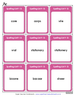 Flashcards (F-13)  Spelling F Worksheet