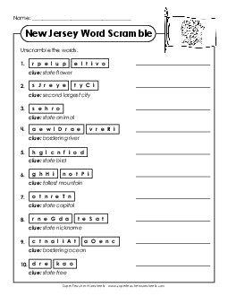 Word Scramble States Individual Worksheet