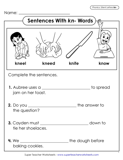 New Sentences With Kn- Words Worksheet New Sentences With Kn- Words Worksheet