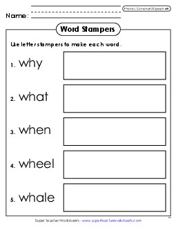 Letter Stampers (WH Words) Phonics Digraphs Worksheet