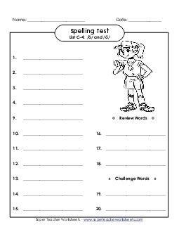 Spelling Test (C-4) Spelling C Worksheet