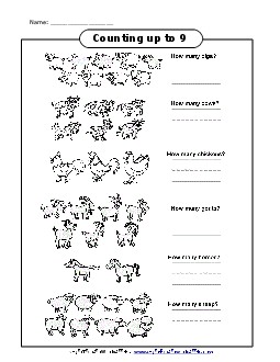 Counting Farm Animals (Up to 9)  Worksheet