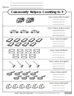 Counting to 9 Community Helpers Worksheet