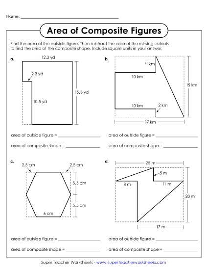New Area of Composite Figures (Subtracting Cutouts) Worksheet New Area of Composite Figures (Subtracting Cutouts) Worksheet