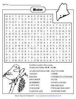 Word Search Puzzle Free States Individual Worksheet