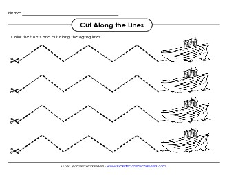 Zigzag Lines (Boats) Free Scissor Skills Worksheet