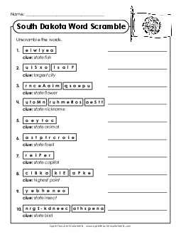 Word Scramble States Individual Worksheet