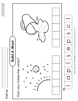 Build-a-Word #2: Space and Spill Phonics Blends Worksheet