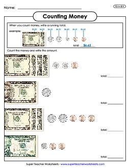 Counting Money With a Running Total Worksheet