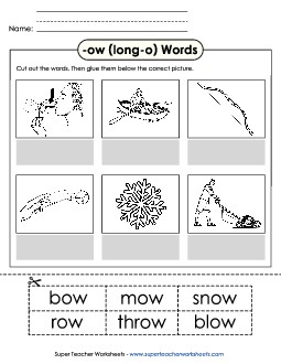 Cut and Glue (-ow) Word Families Worksheet