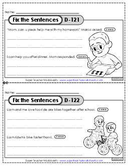 Fix the Sentences D-121 through D-125 Worksheet