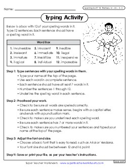 Typing Sentences (F-18) Spelling F Worksheet