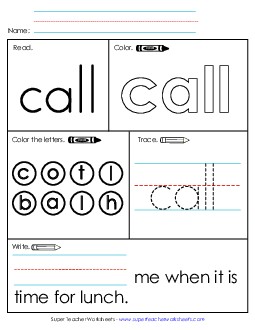 Worksheet 1: Call Sight Words Individual Worksheet