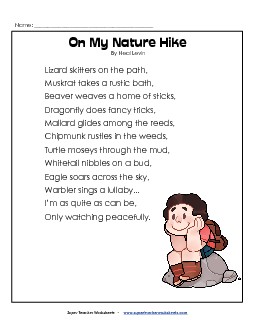 On My Nature Hike  Poems Worksheet