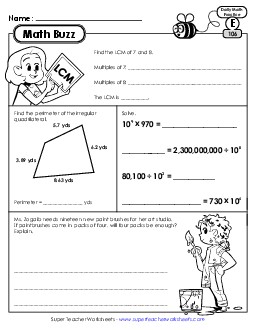 Math Buzz: Week 22 Worksheets 106 through 110 Daily Math Review Worksheet