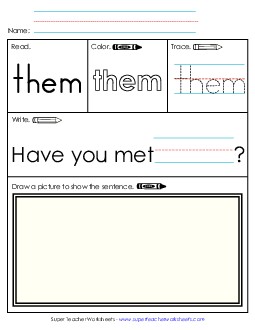 Worksheet 3: Them Sight Words Individual Worksheet