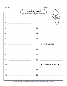 Spelling Test (C-29) Spelling C Worksheet