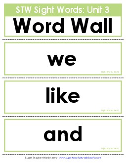 Pocket Chart or Word Wall (Unit 3) Free Sight Words Worksheet