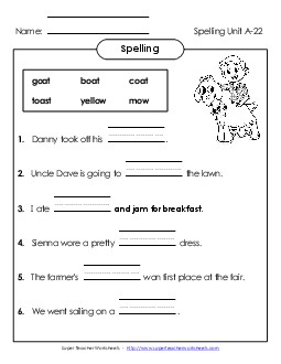 Complete the Sentences (A-22) Spelling A Worksheet