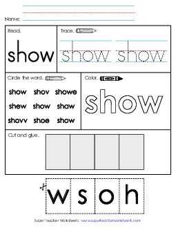 Worksheet 2: Show Sight Words Individual Worksheet