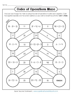 Order of Operations Maze 5th Grade Math Worksheet