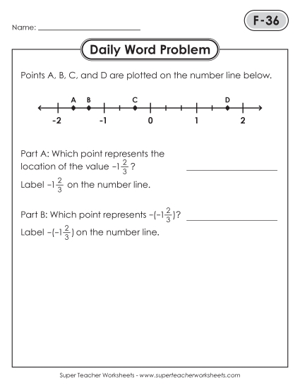 New Daily Word Problems<BR>F-36 through F-40 Worksheet New Daily Word Problems<BR>F-36 through F-40 Worksheet