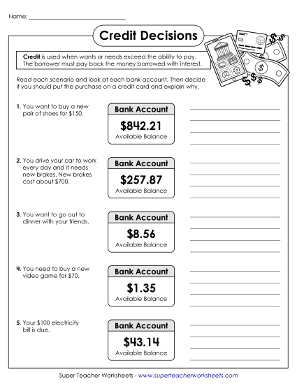New Credit Decisions Worksheet New Credit Decisions Worksheet