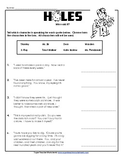 Who Said It? Book Holes Worksheet