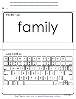 Type the Word: Family Sight Words Individual Worksheet