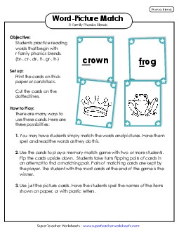 Word-Picture Match Phonics Blends Worksheet