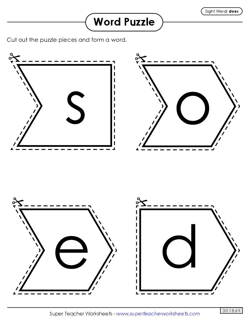 Word Puzzle: Does Sight Words Individual Worksheet