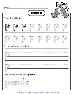 Lowercase p (Outlined Letters) Printing Handwriting Worksheet