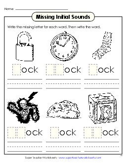 Missing Initial Sounds (-ock) Word Families Worksheet