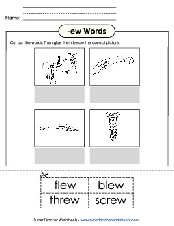 Cut and Glue (-ew) Word Families Worksheet