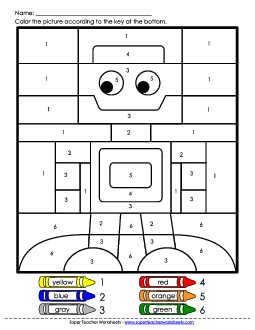 Color-by-Numbers - Robot Counting Worksheet