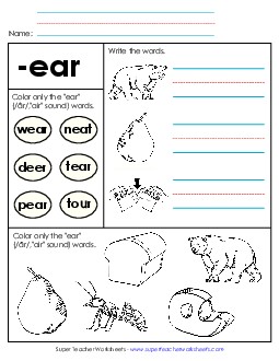 Worksheet 2 (-ear Words) Word Families Worksheet