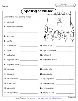 Word Scramble (F-21) Spelling F Worksheet