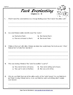 Questions for Chapters 16-18 Book Tuck Everlasting Worksheet