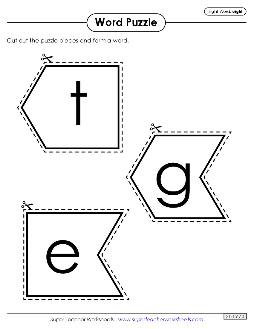 Word Puzzle: Eight Sight Words Individual Worksheet