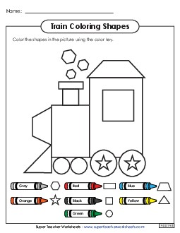 Coloring Shapes - Train Geometry Worksheet