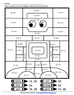 Multiplication: Robot (0-9) Worksheet