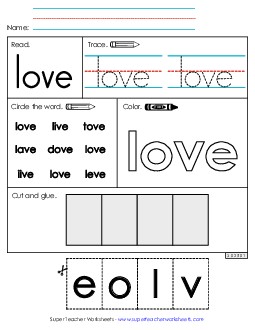 Worksheet 2: Love Sight Words Individual Worksheet