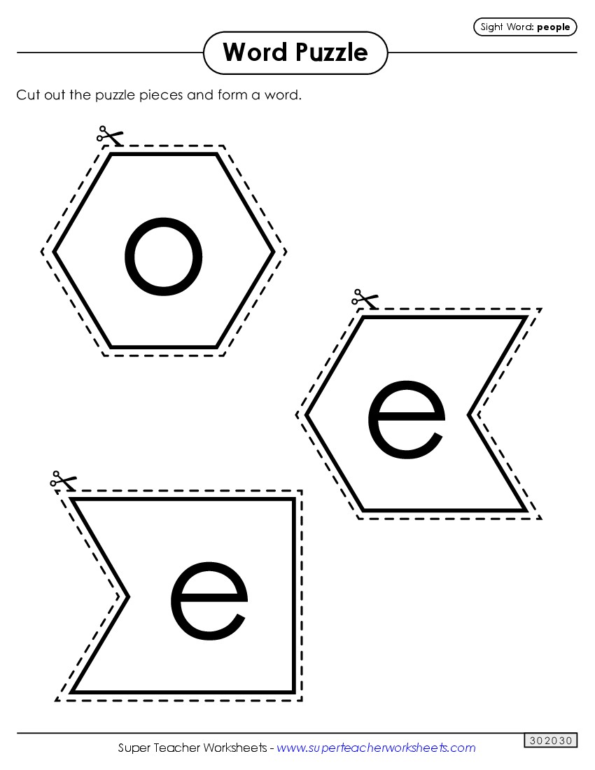 Word Puzzle: People Sight Words Individual Worksheet