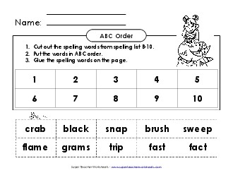 ABC Order: Cut and Glue (B-10) Spelling B Worksheet