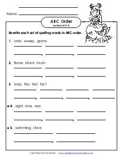 ABC Order - Word Sets (B-10) Spelling B Worksheet