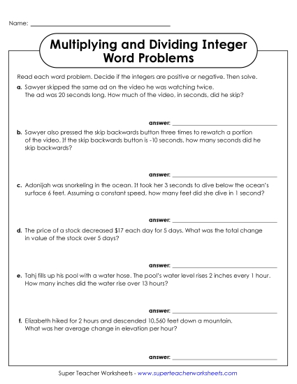 New Multiplying and Dividing Integers Word Problems Worksheet New Multiplying and Dividing Integers Word Problems Worksheet