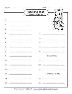 Spelling Test (D-7) Spelling D Worksheet